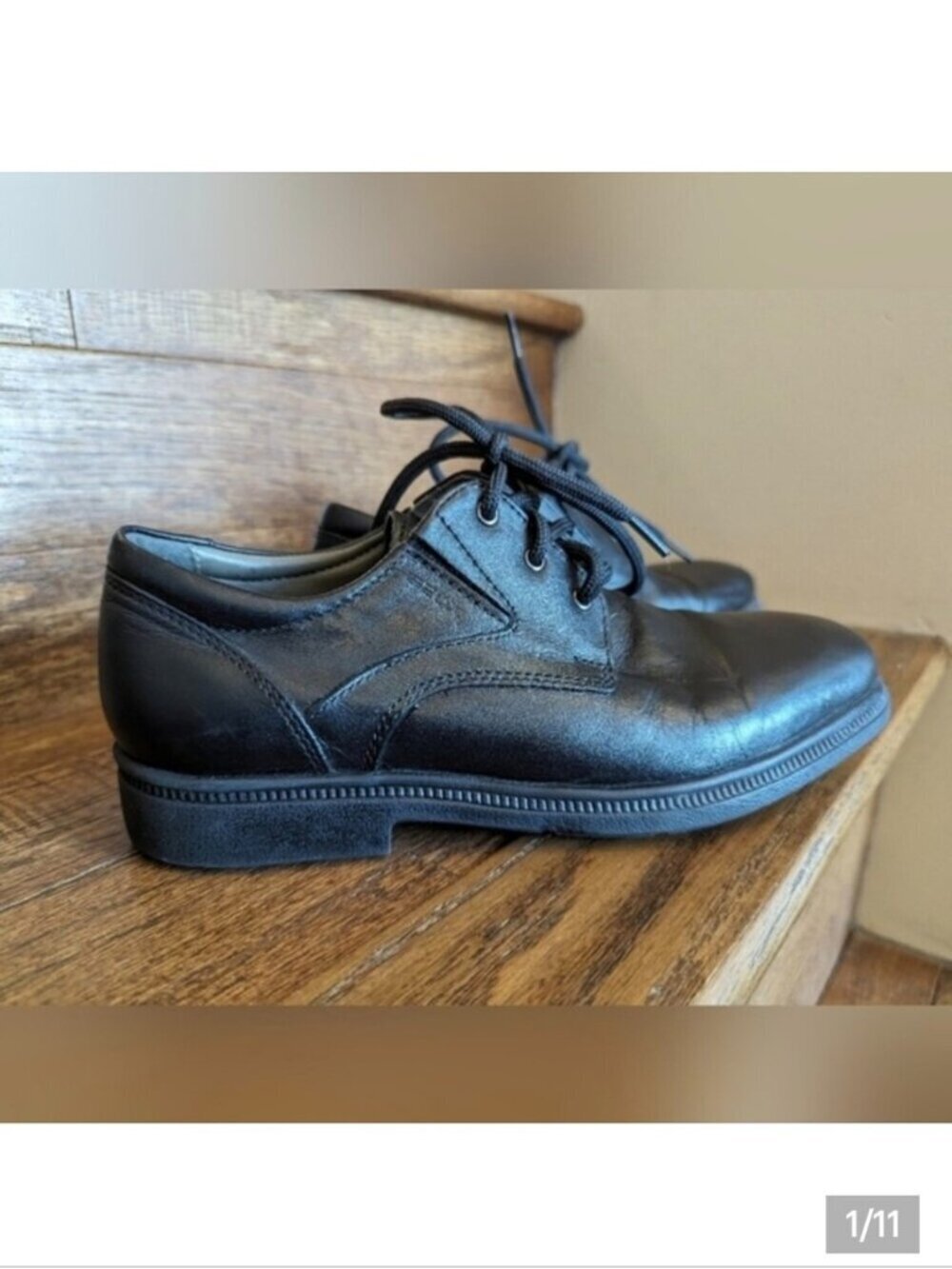 GEOX Respira boys black leather dress shoes EU 36 US 4-4.5 made in Italy worn 1x